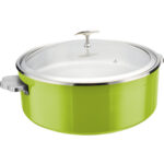 Pasniegšanas un sildīšanas katls ar stikla vāku un keramikas ieliktni Trīsslāņu krāsots pārklājums ⌀320x120mm Zaļš | Adexa E0912010M