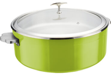 Pasniegšanas un sildīšanas katls ar stikla vāku un keramikas ieliktni Trīsslāņu krāsots pārklājums ⌀320x120mm Zaļš | Adexa E0912010M