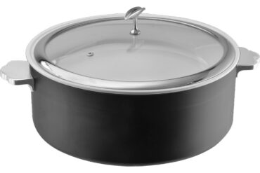 Pasniegšanas un sildīšanas katls ar stikla vāku un nerūsējošā tērauda ieliktni Trīsslāņu krāsots pārklājums ⌀320x120mm Melns | Adexa E0912016