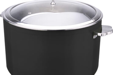 Pasniegšanas un sildīšanas katls ar stikla vāku un nerūsējošā tērauda ieliktni Trīsslāņu krāsots pārklājums ⌀320x210mm Melns | Adexa E0912086