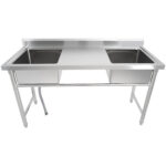 Komerciālā izlietne Nerūsējošais tērauds 1570x600x900mm 2 bļodas Aizsargsiena | Adexa YDRST60160X2M - Image 4