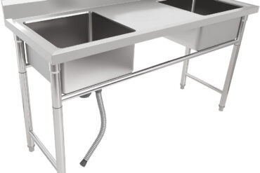 Komerciālā izlietne Nerūsējošais tērauds 1570x600x900mm 2 bļodas Aizsargsiena | Adexa YDRST60160X2M