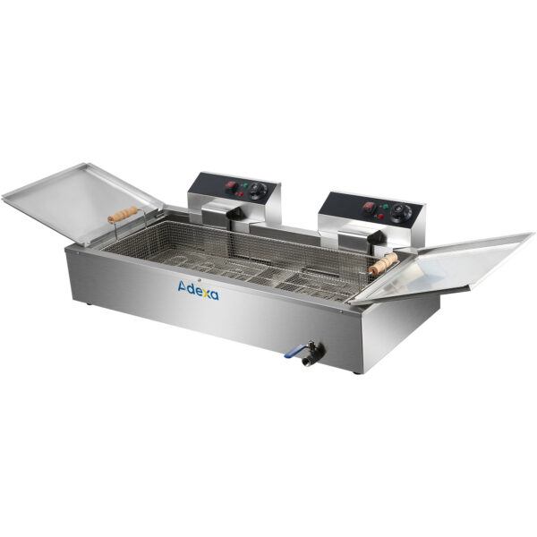 Komerciālais fritieris ar vienu tvertni, divzonu, elektrisks, 26 litri, 7.8kW, galda virsmas ar drenāžas krānu | Adexa EF26L