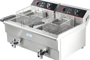 Komerciālais dubultais elektriskais fritēšanas katls 2x16 litri 10kW ar drenāžas krānu | Adexa HEF162V