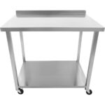 Komerciālais mobilais darba galds ar ritentiņiem, nerūsējošā tērauda apakšējā plaukts un aizmugures panelis 1000x700x900mm | Adexa DWTC70100B - Image 3