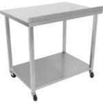 Komerciālais mobilais darba galds ar ritentiņiem, nerūsējošā tērauda apakšējā plaukts un aizmugures panelis 1000x700x900mm | Adexa DWTC70100B - Image 8