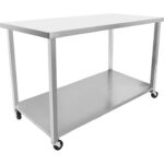 Komerciāls mobilais darba galds ar riteņiem Nerūsējošā tērauda apakšējā plaukta 1500x700x900mm | Adexa DWTC70150 - Image 2