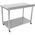 Komerciāls mobilais darba galds ar ritenīšiem, nerūsējošā tērauda apakšējā plaukta un aizmugures paneli 1500x700x900mm | Adexa DWTC70150B - Image 8