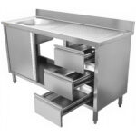 Komerciālais izlietnes skapītis no nerūsējošā tērauda 1200x600x900mm 1 bļoda pa kreisi 3 atvilktnes ar aizsargmalu | Adexa DSA601202D3DL - Image 5