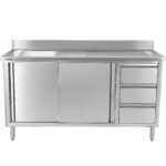 Komerciālais izlietnes skapītis no nerūsējošā tērauda 1200x600x900mm 1 bļoda pa kreisi 3 atvilktnes ar aizsargmalu | Adexa DSA601202D3DL - Image 4