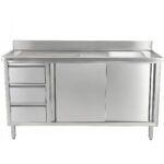 Komerciālais izlietnes skapis no nerūsējošā tērauda 1000x600x900mm 1 bļoda pa labi 3 atvilktnes Aizsargsiena | Adexa DSA601002D3DR - Image 3