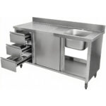 Komerciālais izlietnes skapis no nerūsējošā tērauda 1000x600x900mm 1 bļoda pa labi 3 atvilktnes Aizsargsiena | Adexa DSA601002D3DR