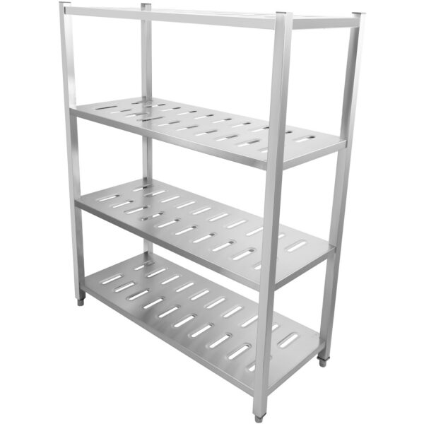 Nerūsējošā tērauda plaukti ar kvadrātveida kājām un 4 plauktiem ar caurumiem | Adexa QHSSP1805