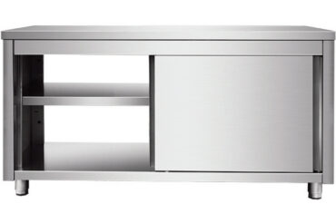 Komerciāls caurstaigājams darba virsmas grīdas skapītis ar bīdāmām durvīm Nerūsējošais tērauds 1600x700x850mm | Adexa VTC167SLS