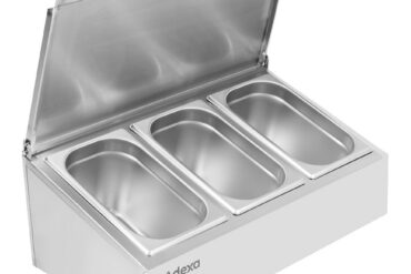 Komerciāls garšvielu turētājs ar vāku, ieskaitot 3xGN1/4-100mm traukus Nerūsējošais tērauds | Adexa CHE03AFL