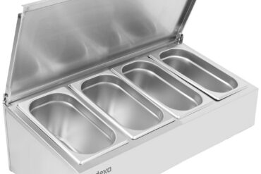 Komerciāla garšvielu turētājs ar vāku, ieskaitot 4xGN1/4-100mm traukus, Nerūsējošais tērauds | Adexa CHE04AFL