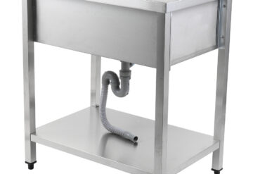 Komercijas katlu mazgāšanas izlietne no nerūsējošā tērauda 1 bļoda ar splashback un apakšējo plauktu 800x700x900mm kvadrātveida kājas | Adexa PSA8070U