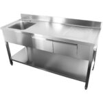 Komercijas izlietne nerūsējošā tērauda 1700x600x900mm 1 bļoda pa kreisi 2 atvilktnes splashback | Adexa DSA2D18070L - Image 2