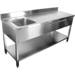 Komercijas izlietne nerūsējošā tērauda 1700x600x900mm 1 bļoda pa kreisi 2 atvilktnes splashback | Adexa DSA2D18070L