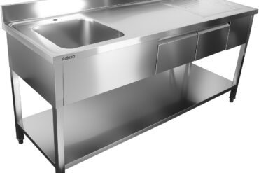 Komercijas izlietne nerūsējošā tērauda 1700x600x900mm 1 bļoda pa kreisi 2 atvilktnes splashback | Adexa DSA2D18070L