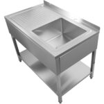Komerciāla izlietne nerūsējošā tērauda 1400x600x900mm 1 bļoda labajā pusē ar splashback | Adexa DSA60140R - Image 2