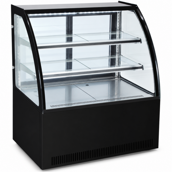 Kūku vitrīna Izliekta priekšpuse 1000x700x1200mm 2 plaukti Melna pamatne LED | Adexa GN1000C2BLACK