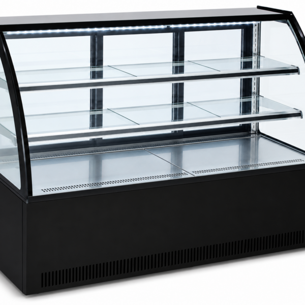Kūku lete Izliekts priekšpuse 1500x730x1200mm 2 plaukti Melns pamats LED | Adexa GN1500C2BLACK