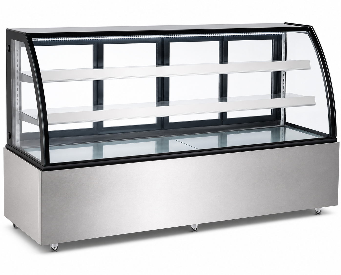Kūku lete Līkne priekša 1800x730x1200mm 2 plaukti Nerūsējoša tērauda pamatne LED | Adexa GN1800CF2 Kūku lete Līkne priekša 1800x730x1200mm 2 plaukti Nerūsējoša tērauda pamatne LED | Adexa GN1800CF2 - Image 1