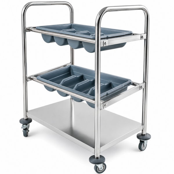 Galda piederumu un paplātes ratiņi 2 paplātes un apakšplaukts 570x350x860mm | Adexa CTT2