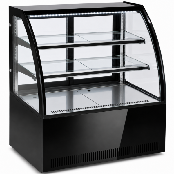 Kūku vitrīna Izliekta priekšpuse 1000x700x1200mm 2 plaukti Melna pamatne LED | Adexa GN1000C2BLACK