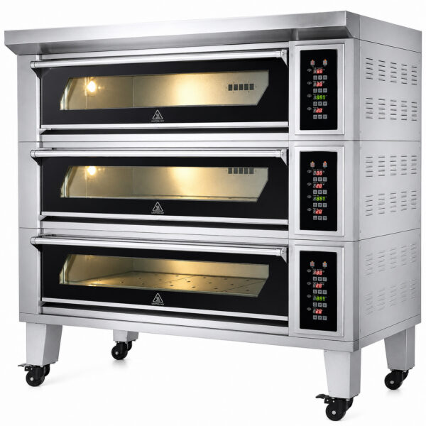 Maiznīcas krāsns Elektriskā 3 kameru 9 x 400x600mm plāksnes 400°C Digitālā vadība 25.2kW 380V | Adexa HTD90KI