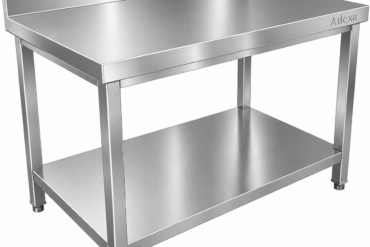 Komerciālais darba galds ar apakšplauktu un backsplash, nerūsējošais tērauds, kvadrātveida kājas, 600x800x900mm | Adexa QNH11134