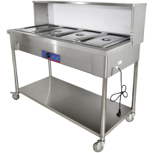 Mobilā Bain Marie ēdiena sildīšanas servēšanas vienība 4xGN1/1 ar plauktu | Adexa PFD15070
